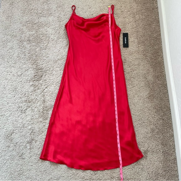 Bebe Y2K-Inspired Red Satin Cowl Neck Midi Slip Dress Size Medium NEW - Picture 14 of 15